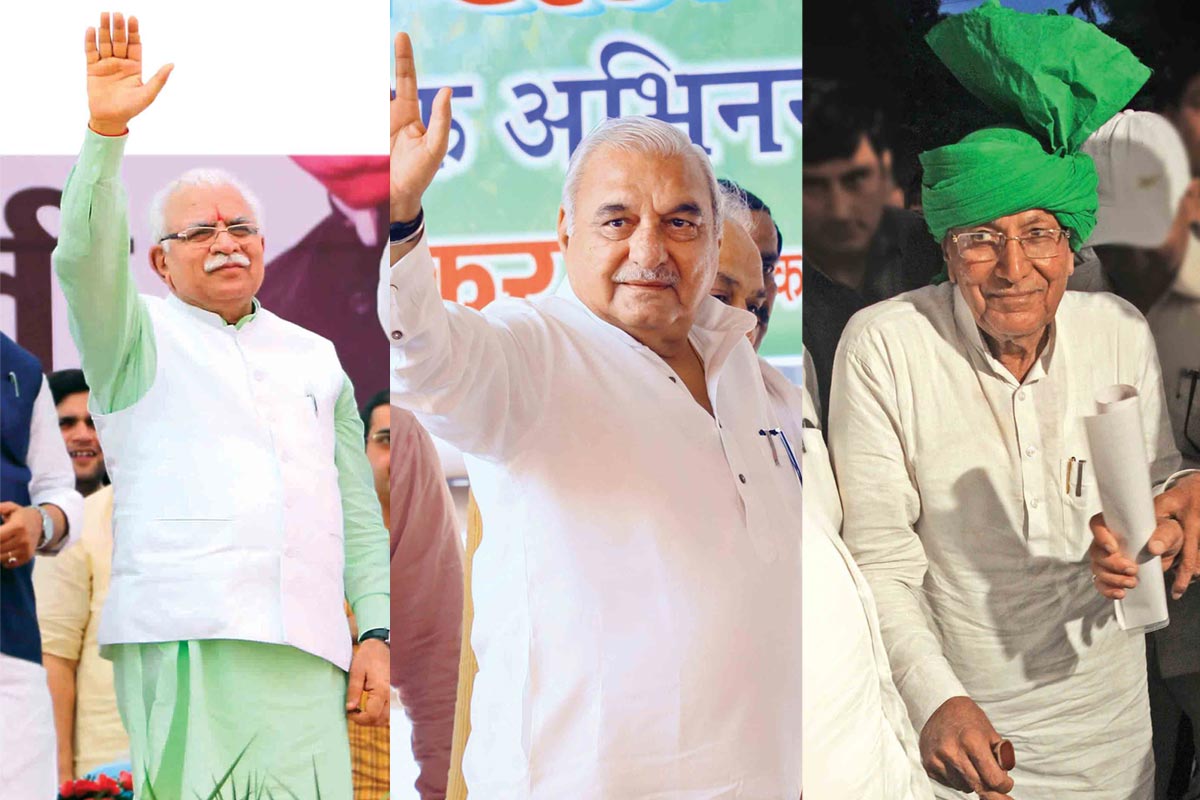 (Left to Right) Manohar Lal Khattar, Bhupinder Singh Hooda, Om Prakash Chautala