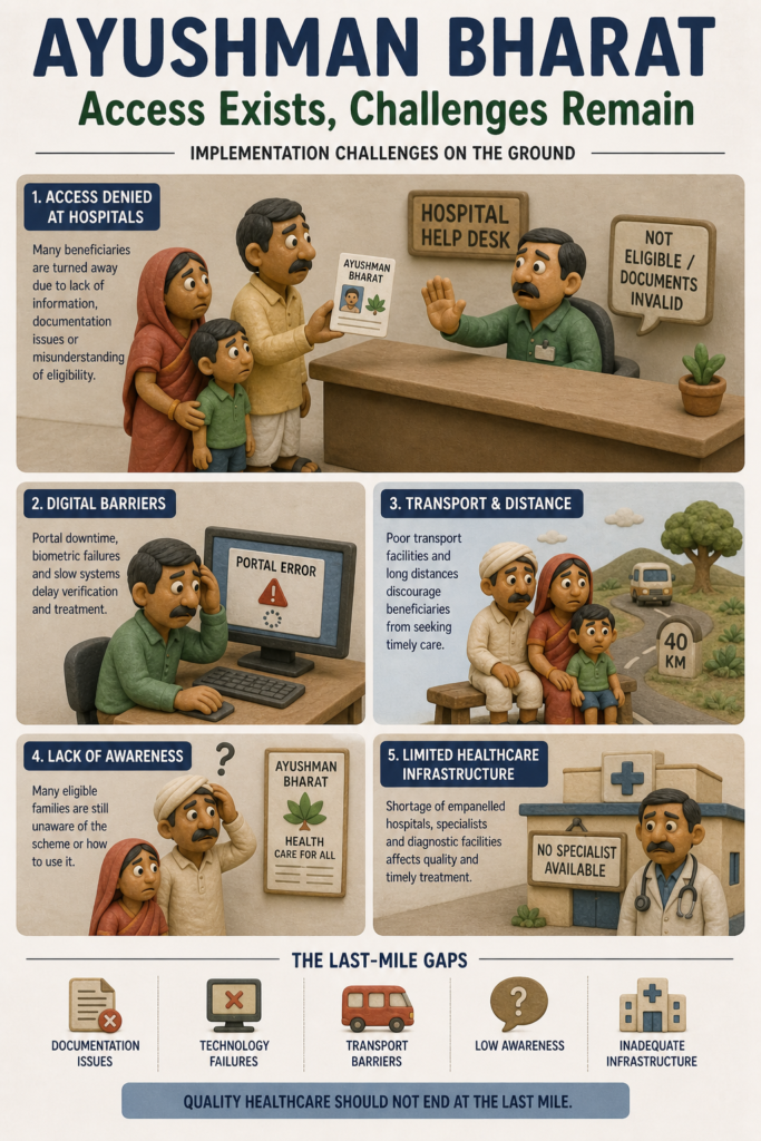 visual highlighting access barriers in healthcare delivery, including digital issues, documentation problems, and infrastructure gaps.(chatgpt)